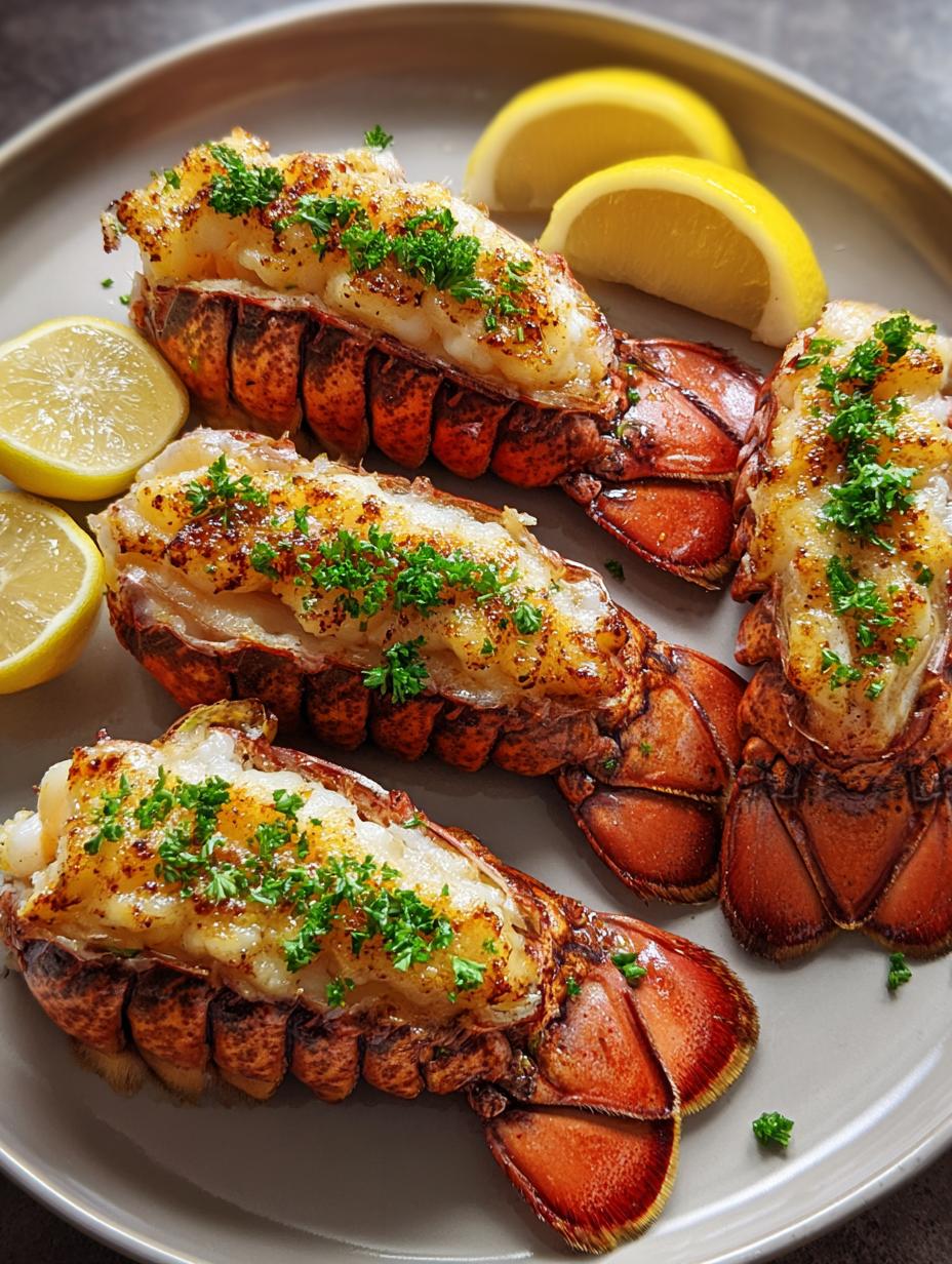 Garlic butter sauce being brushed onto butterflied lobster tails