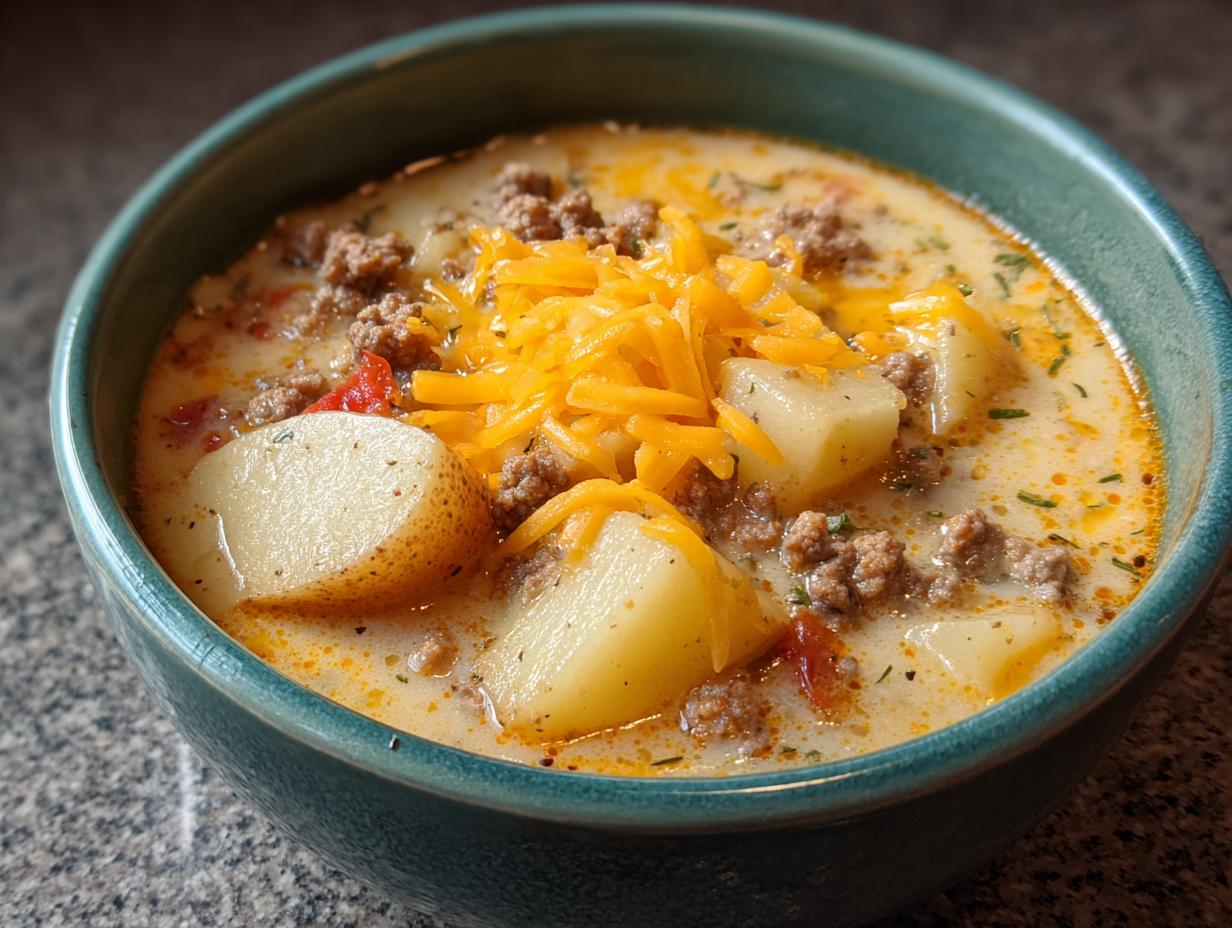 Glorious Cheesy Hamburger Potato Soup: Pure Comfort - Cheesy Hamburger Potato Soup - main visual representation
