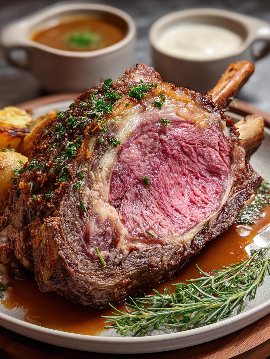 Perfect Christmas Prime Rib Bone Recipe - A beautifully roasted Christmas Prime Rib Bone with a golden-brown crust