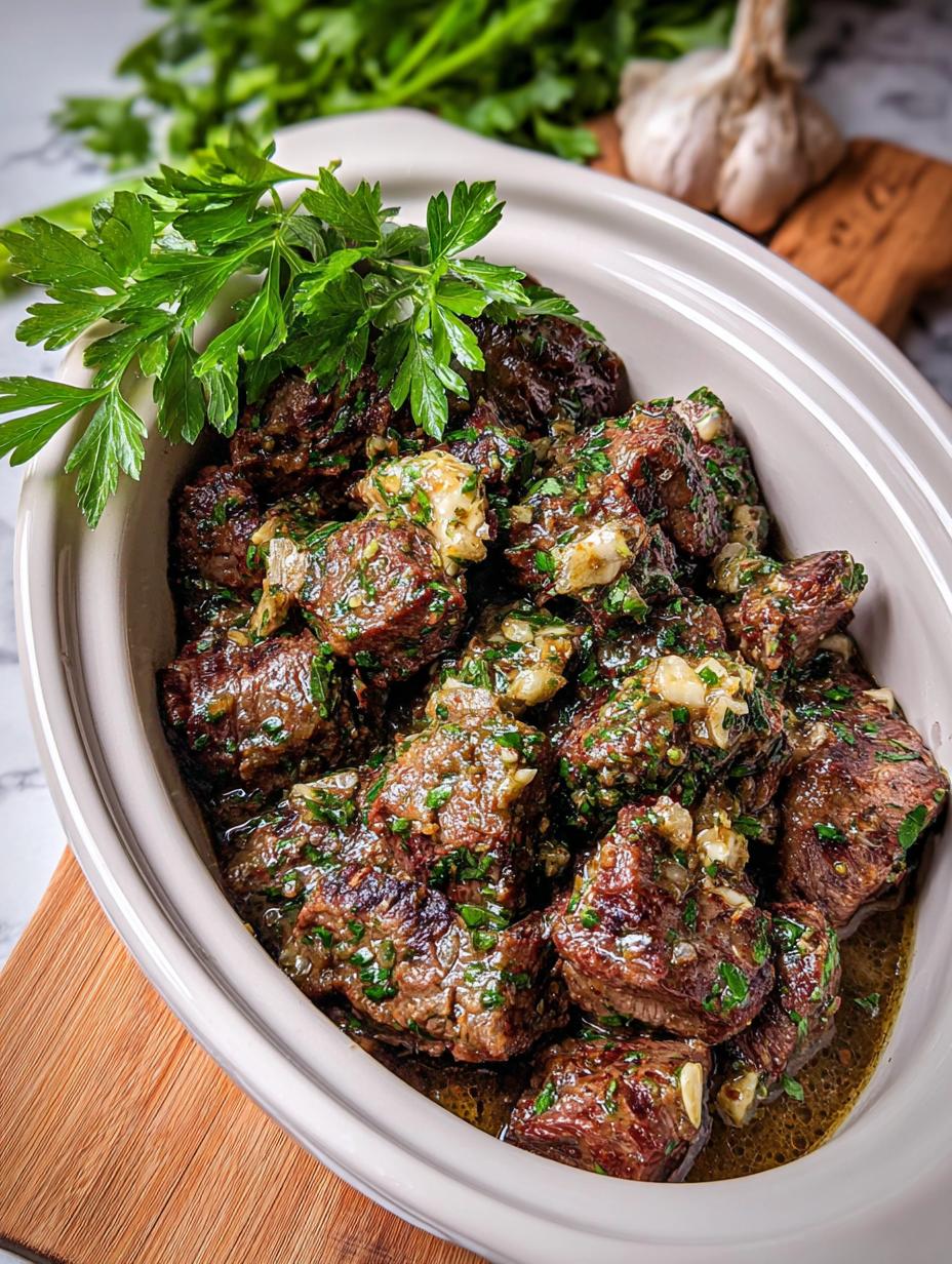 Crockpot Garlic Butter Steak: 1 Incredible Recipe - Close-up of seared steak bites in a skillet