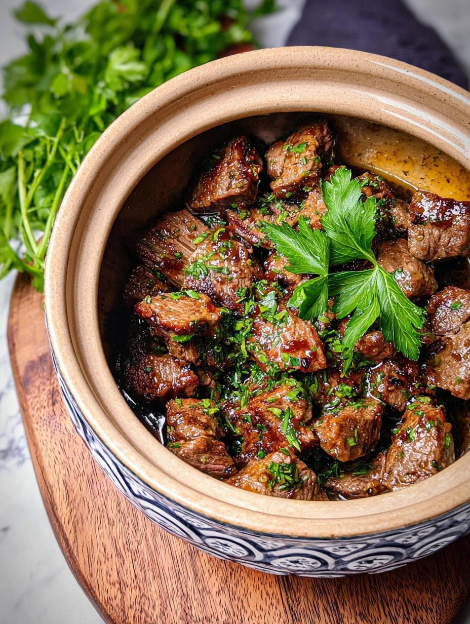 Crockpot Garlic Butter Steak: 1 Incredible Recipe - Plated dish with steak bites and parsley garnish