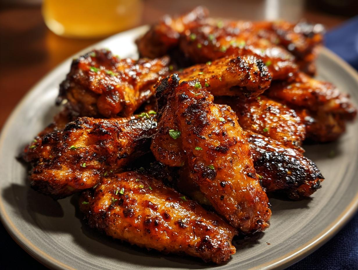 Grill Master Chicken Wings - close-up of spicy butter sauce being drizzled over grilled wings