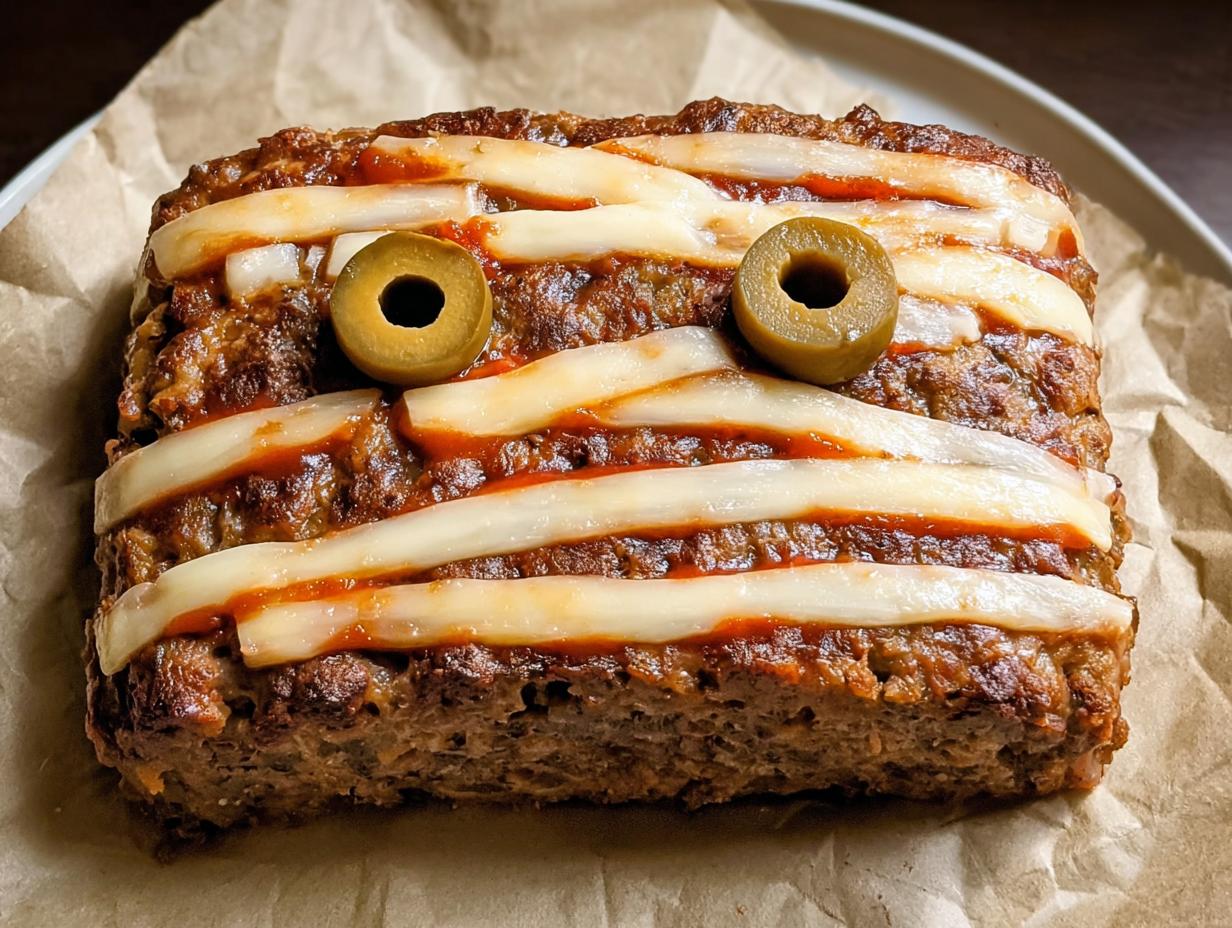 Mummy Meatloaf Dinner: 1 Easy Spooky Recipe 7 Mummy Meatloaf Dinner: 1 Easy Spooky Recipe - Mummy Meatloaf Dinner - additional detail