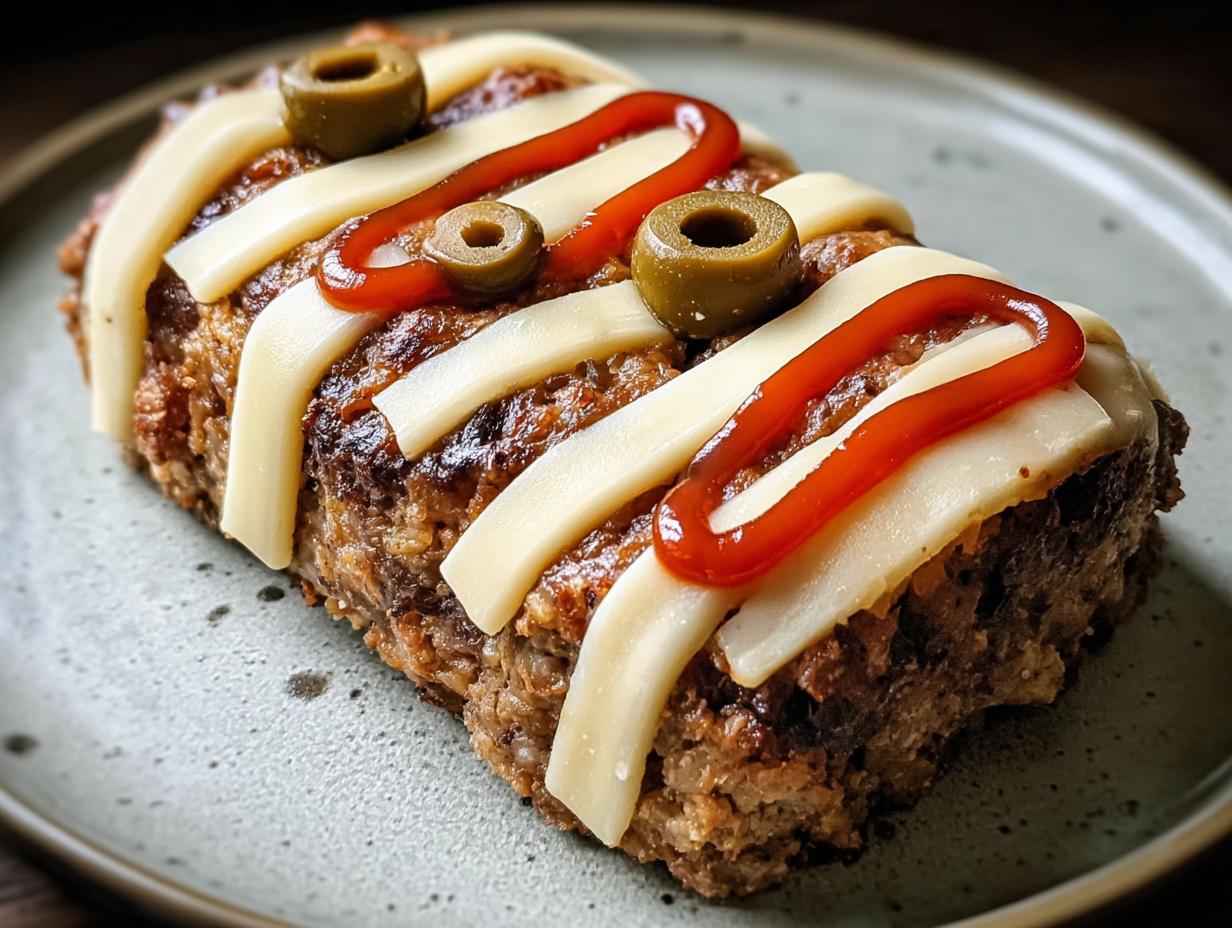 Mummy Meatloaf Dinner: 1 Easy Spooky Recipe 8 Mummy Meatloaf Dinner: 1 Easy Spooky Recipe - Mummy Meatloaf Dinner - additional detail