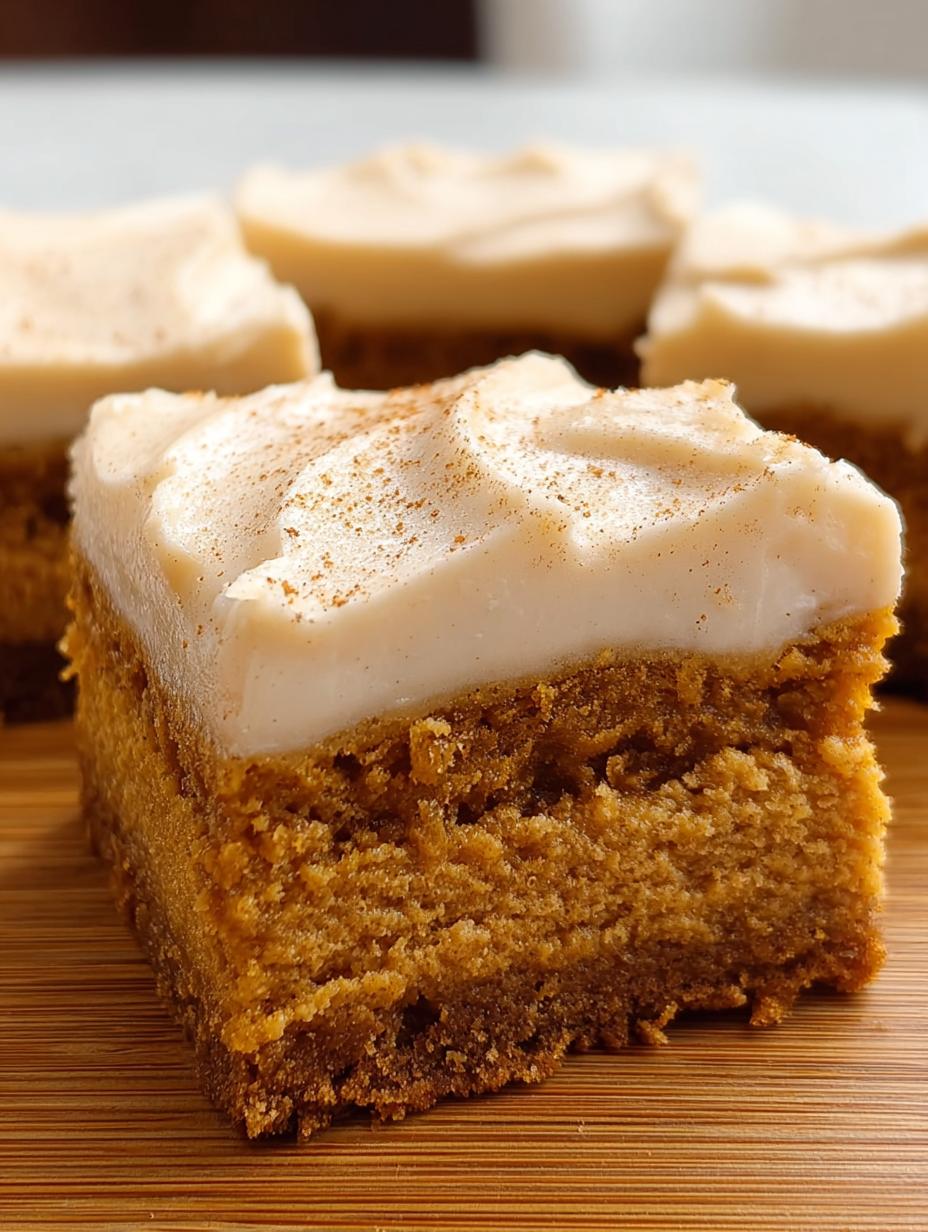 Pumpkin Bars Brown Sugar: Close-up of the rich brown sugar frosting on a baked bar