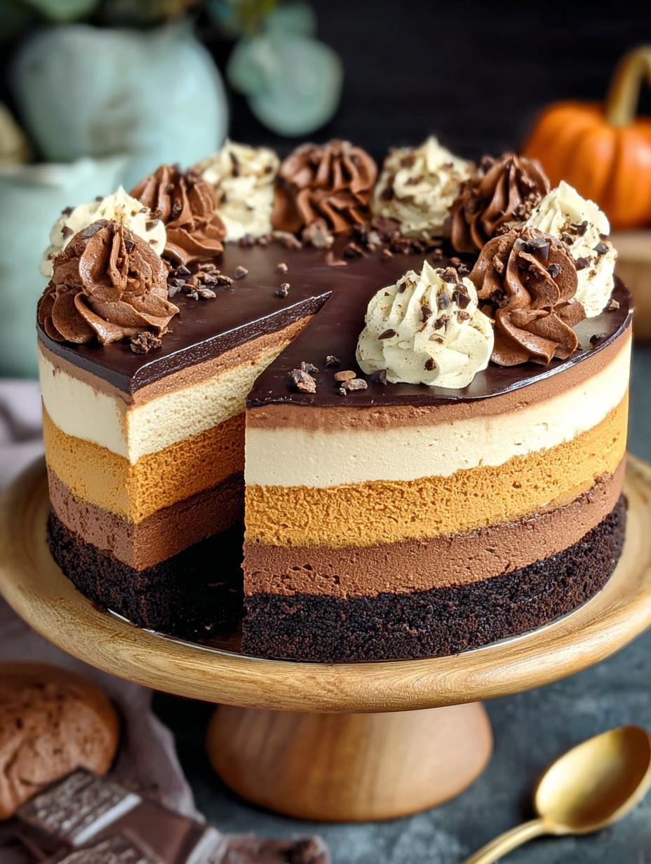 Decadent Pumpkin Chocolate Mousse Cake - rich chocolate cake base