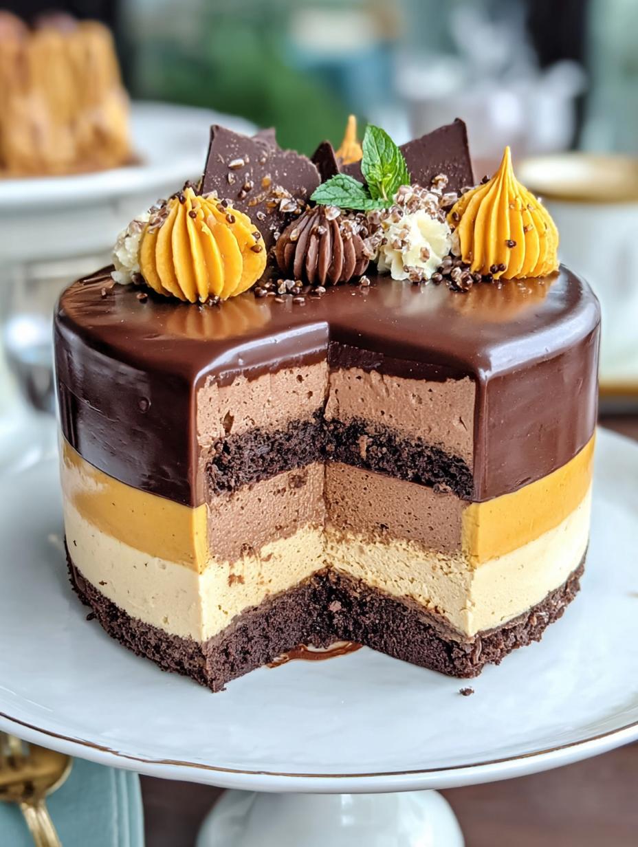 Decadent Pumpkin Chocolate Mousse Cake - layers of mousse and cake