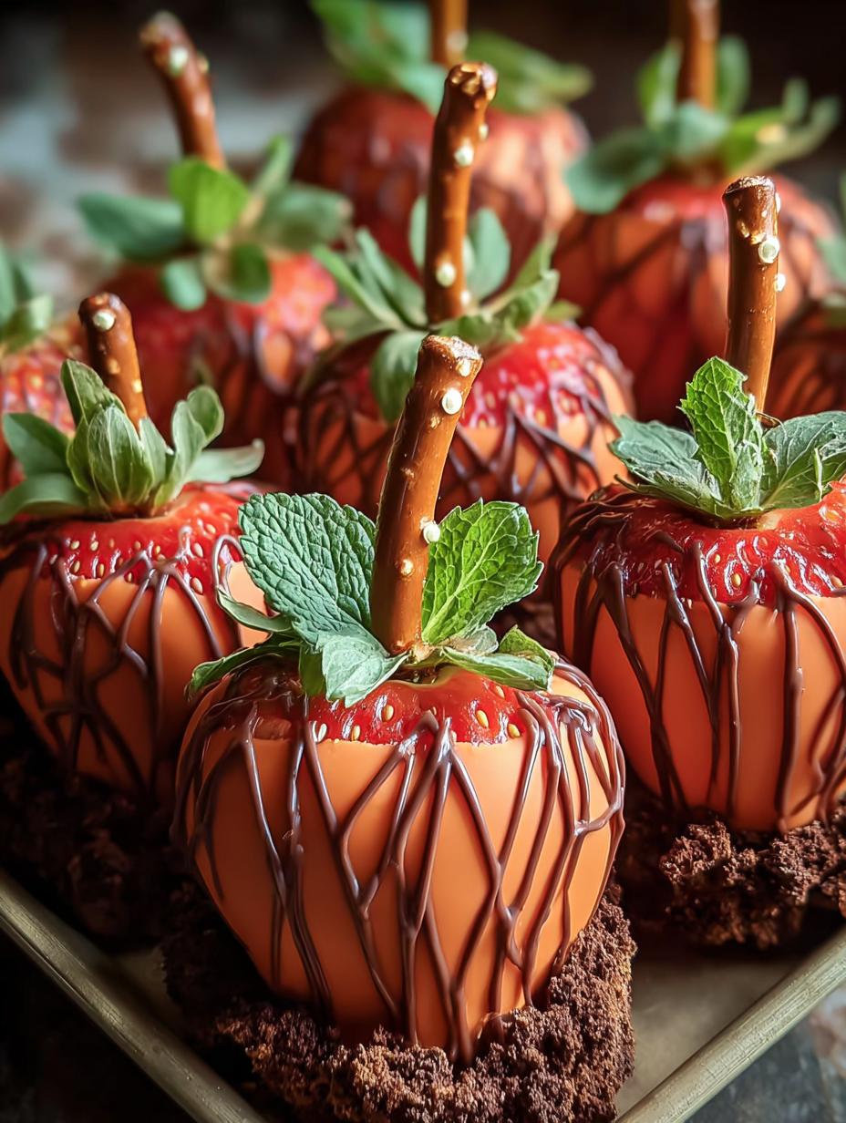 Pumpkin Patch Strawberries Fall - strawberries being dipped in orange chocolate
