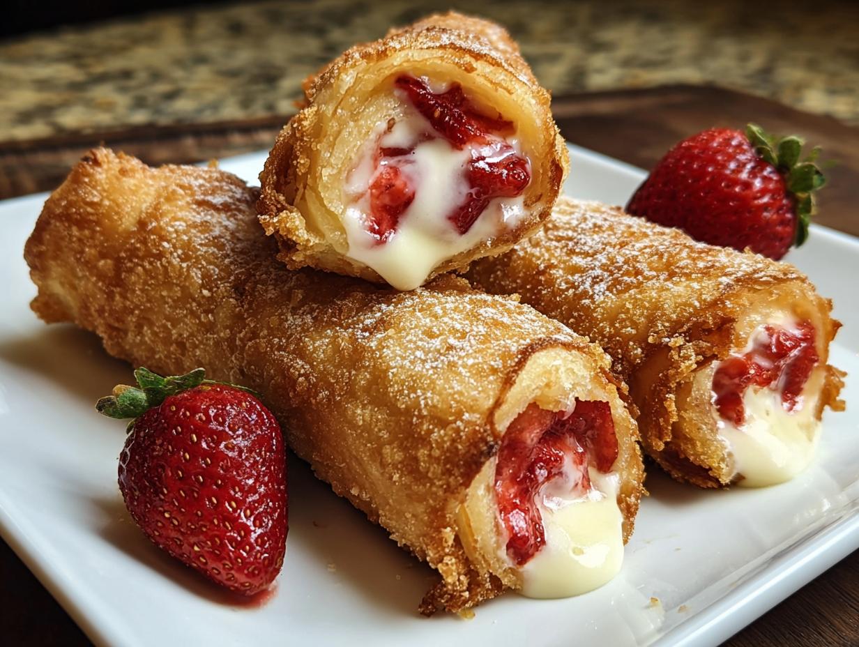 Delectable Strawberry Cheesecake Egg Rolls: 5 Stars - Strawberry Cheesecake Eggroll - main visual representation