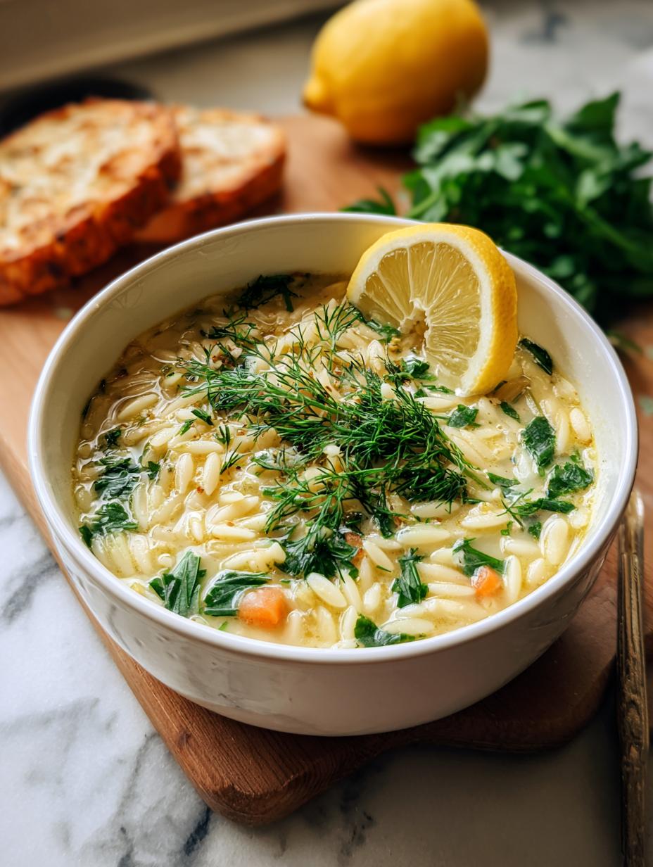 Gorge on 1 Vegan Orzo Lemon Soup Now 6 Gorge on 1 Vegan Orzo Lemon Soup Now - Vegan Orzo Lemon Soup - main visual representation