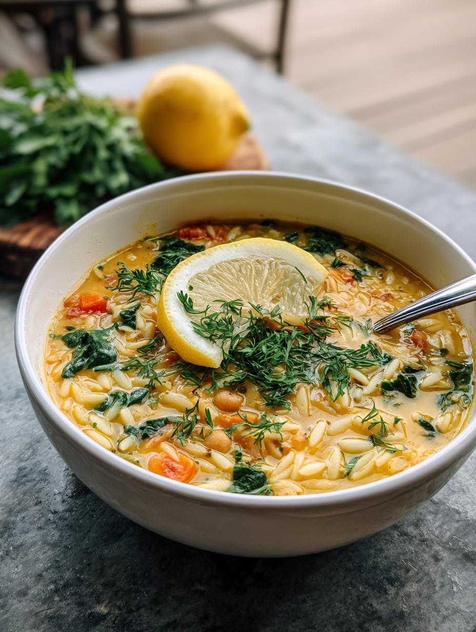 Gorge on 1 Vegan Orzo Lemon Soup Now 8 Gorge on 1 Vegan Orzo Lemon Soup Now - Vegan Orzo Lemon Soup - additional detail