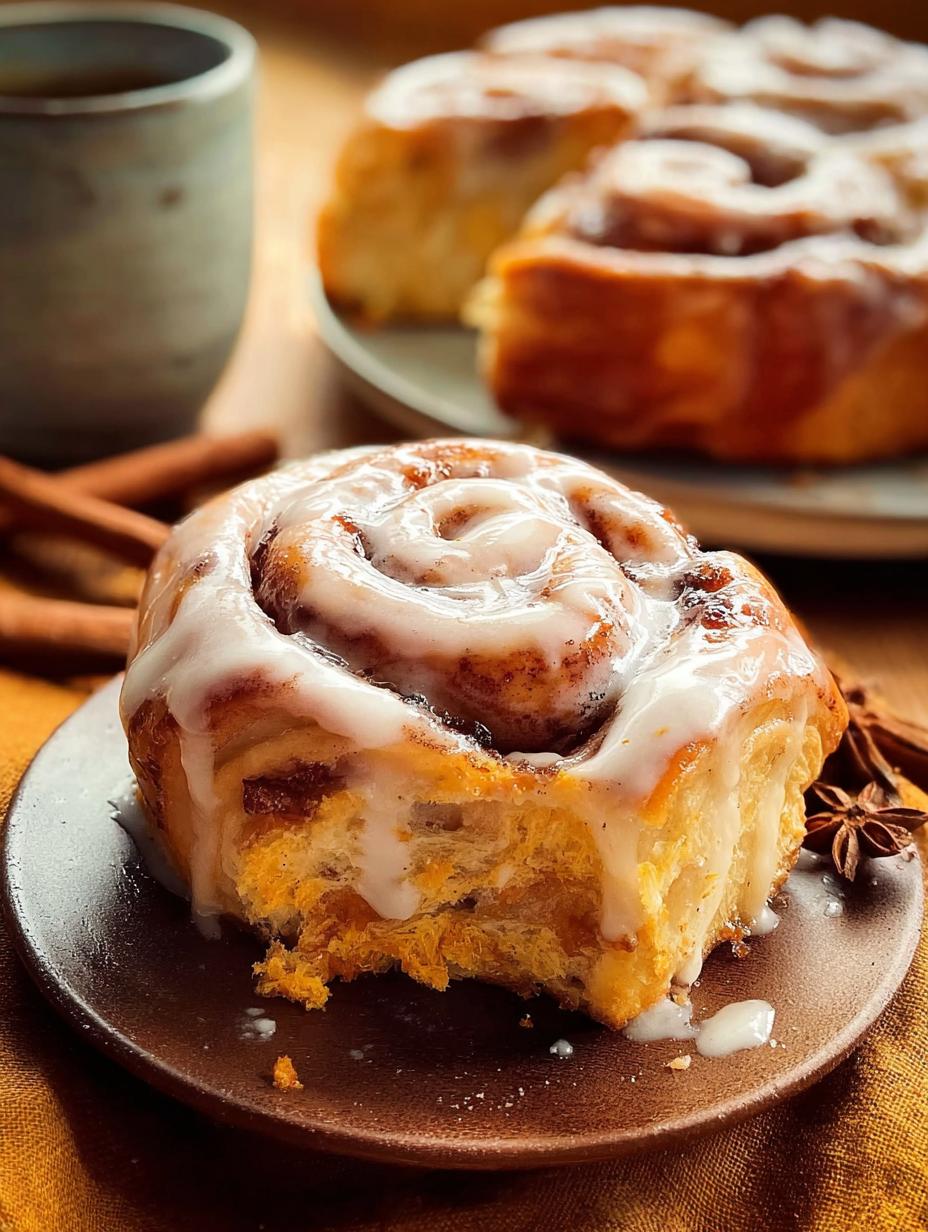 Warm Pumpkin Cinnamon Rolls: 12 Amazing Fall Treats - Warm Pumpkin Cinnamon Rolls - additional detail