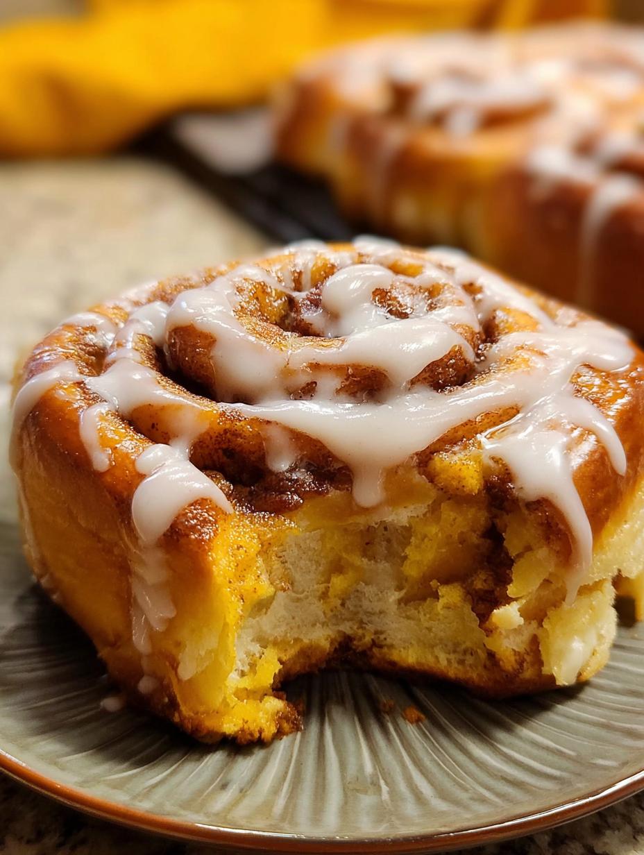 Warm Pumpkin Cinnamon Rolls: 12 Amazing Fall Treats - Warm Pumpkin Cinnamon Rolls - additional detail