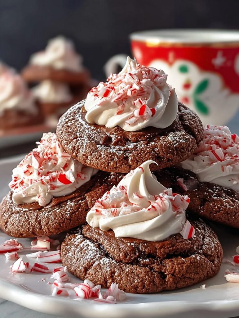 Chocolate Peppermint Blossom Cookies