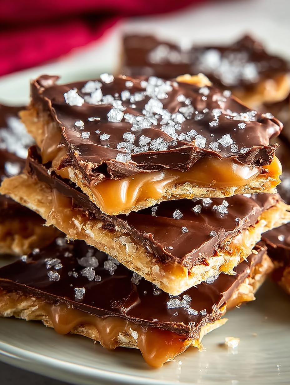 Delicious Saltine Cracker Toffee pieces arranged on a festive plate