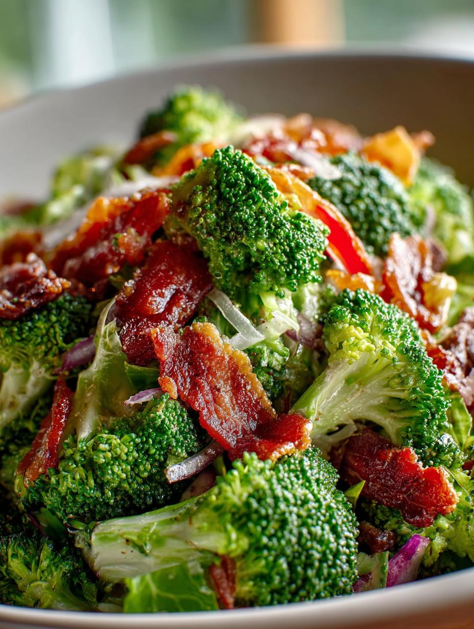 Delicious Broccoli Beef Bacon Salad with vibrant colors