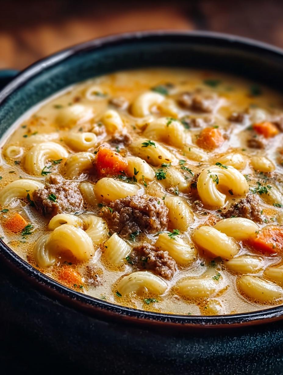 Cozy Cheeseburger Macaroni Soup
