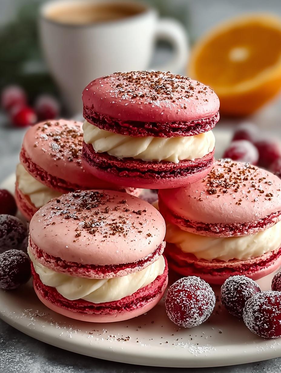 Cranberry Macarons with Orange Buttercream Delight - Cranberry Macarons with Orange - additional detail