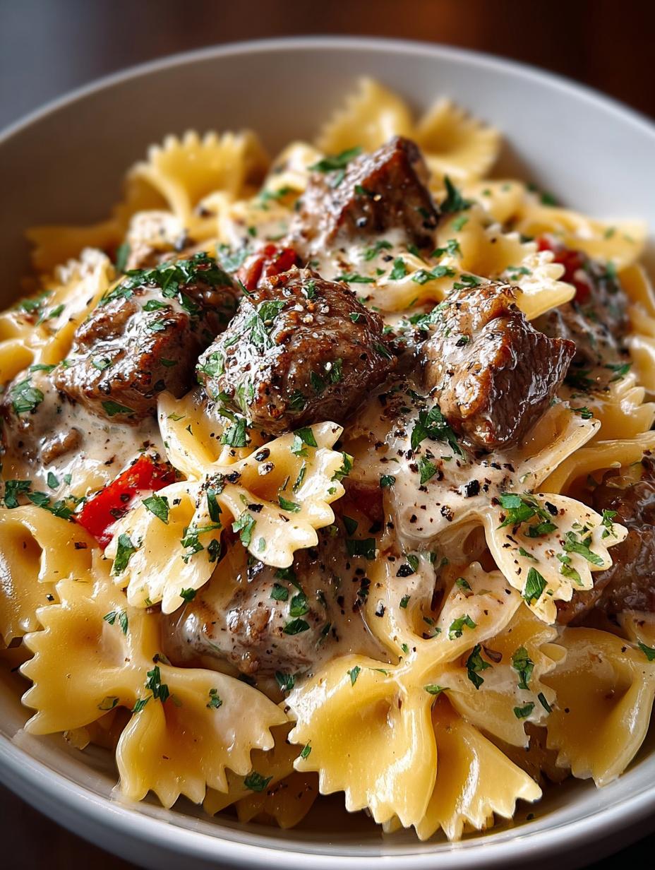 Creamy Beef Bowtie Pasta