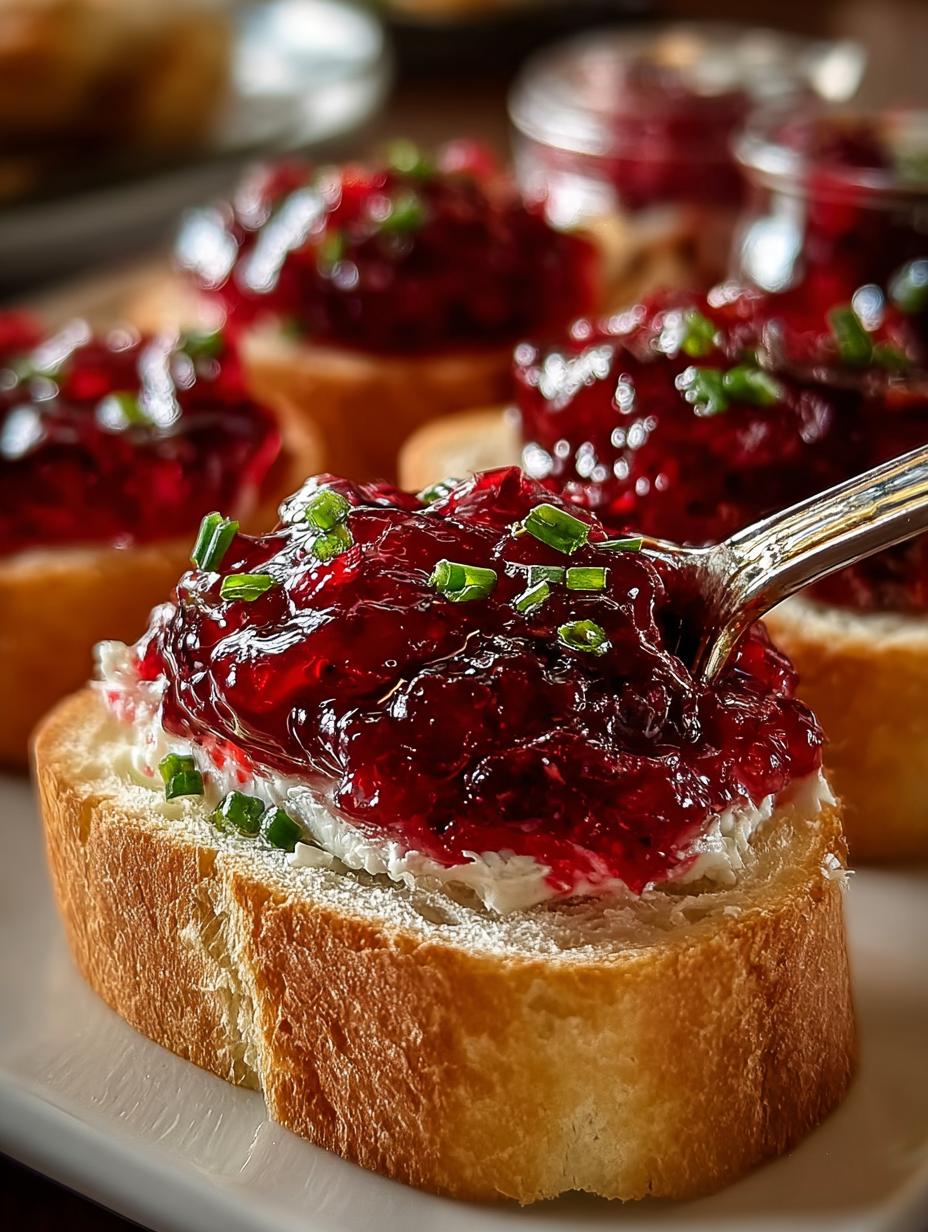 Festive Cranberry Pepper Jelly Cream Cheese Bruschetta Recipe - Festive Cranberry Pepper Jelly - main visual representation