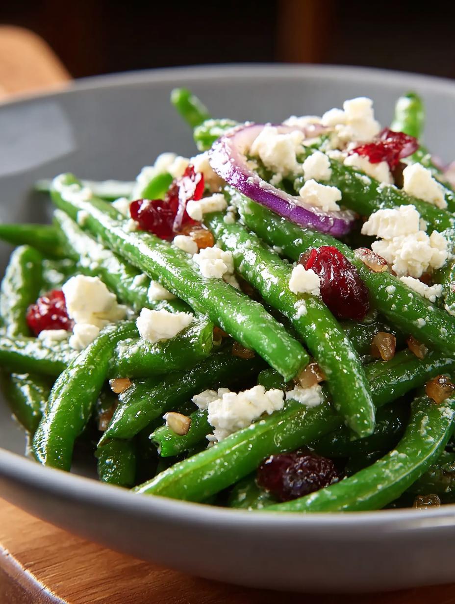 Irresistible Green Bean Salad with Feta fresh from the kitchen, vibrant and colorful