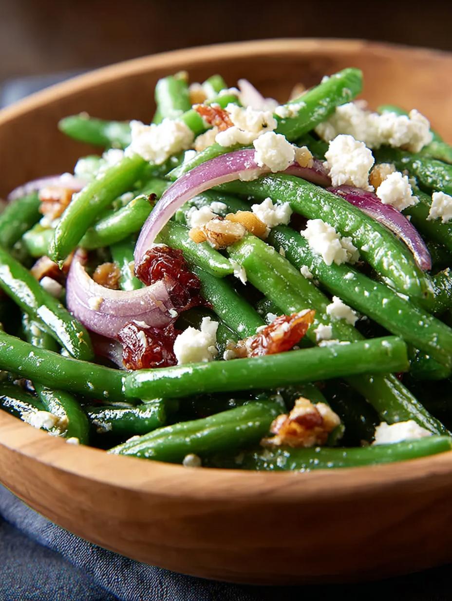 Delicious Green Bean Salad with Feta served in a bowl, perfect for summer