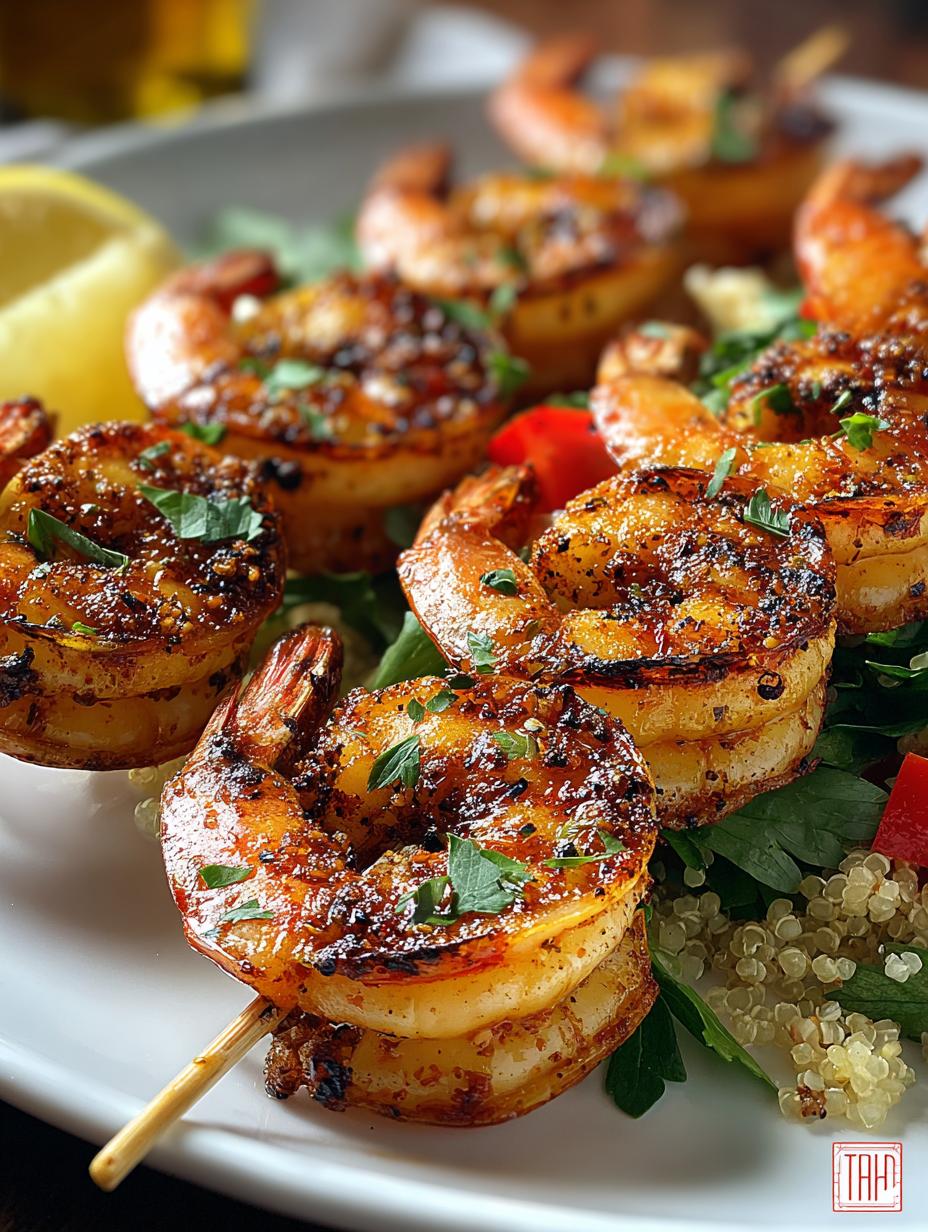 Grilled Cajun Shrimps Skewers with Herb Couscous Delight - Grilled Cajun Shrimps Skewers - main visual representation