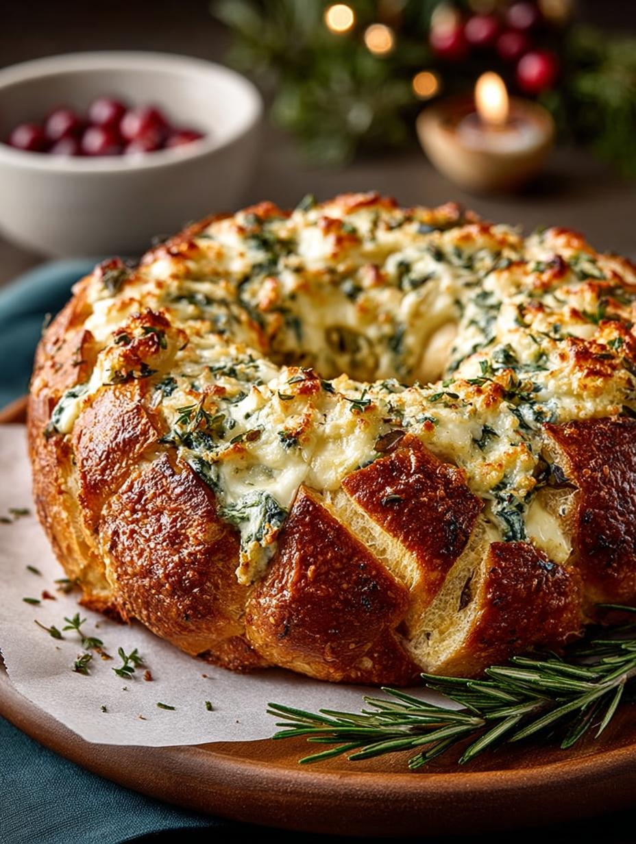 Festive Spinach Artichoke Christmas Wreath Recipe - Spinach Artichoke Christmas Wreath - main visual representation