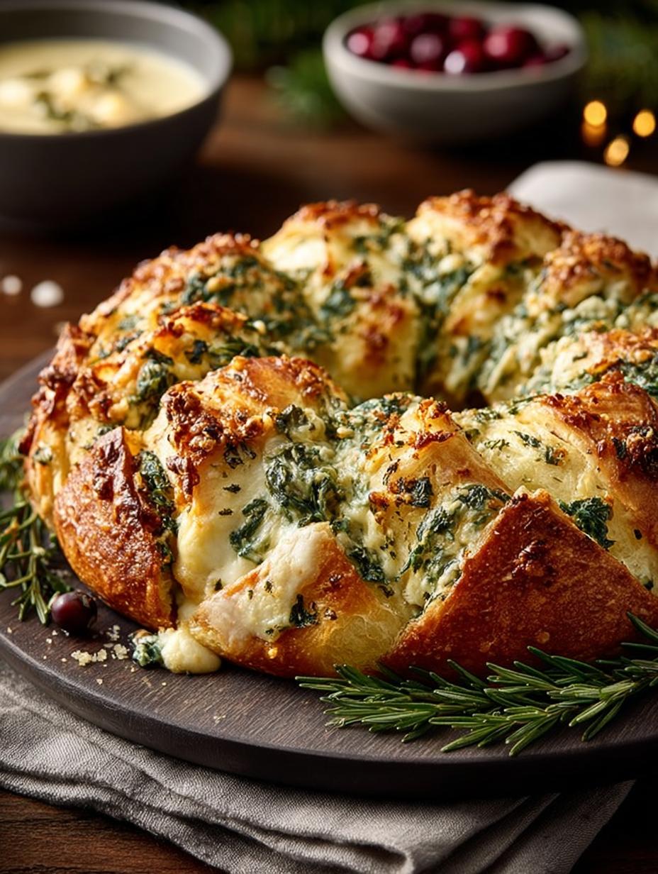 Festive Spinach Artichoke Christmas Wreath Recipe - Spinach Artichoke Christmas Wreath - additional detail