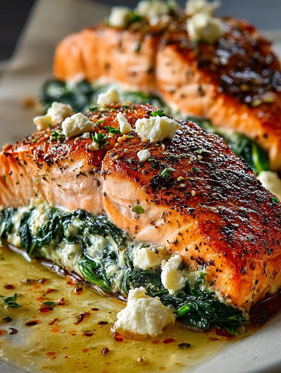 Delicious Spinach Feta Stuffed Salmon for Dinner - Spinach Feta Stuffed Salmon - main visual representation