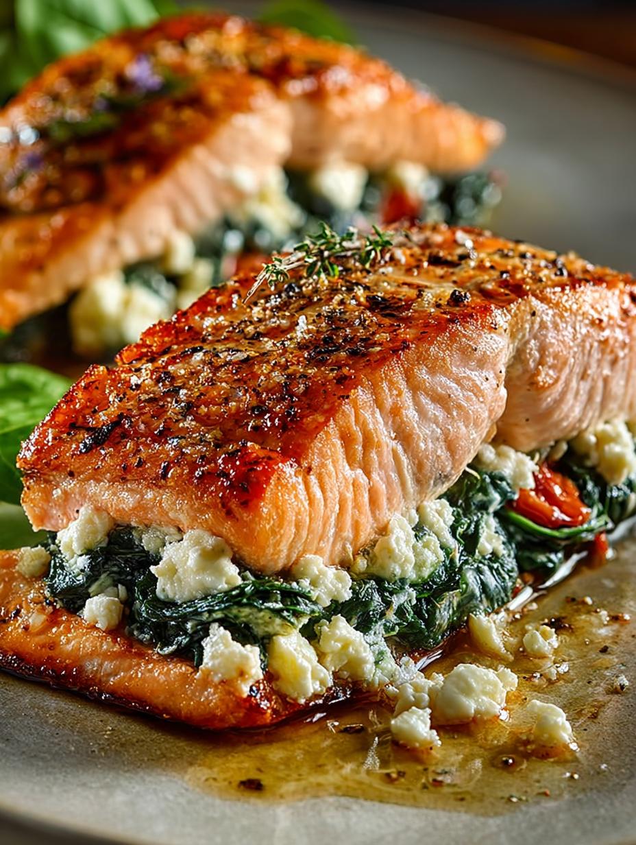 Spinach Feta Stuffed Salmon